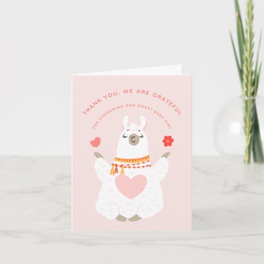 Cute Yoga Llama Girl Baby shower Bedankkaart (Voorkant)