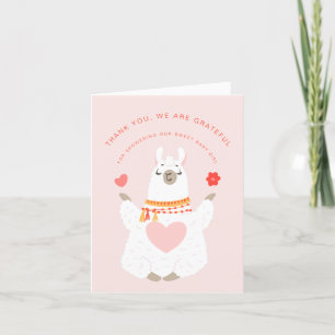 Cute Yoga Llama Girl Baby shower Bedankkaart