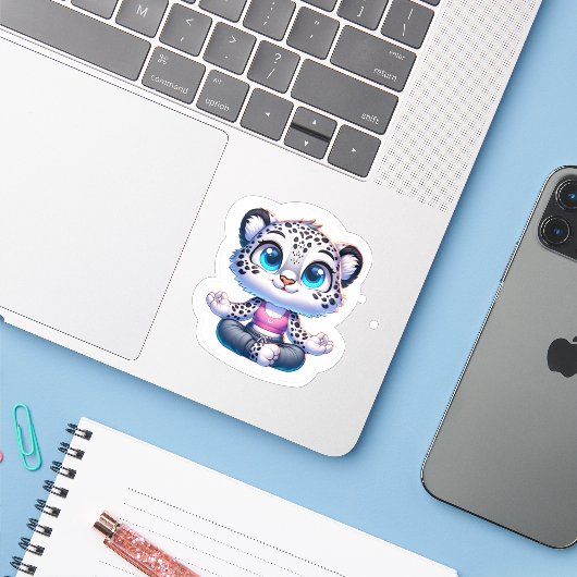 Cute Yoga Sport Anime Snow Leopard Stickers (Laptop met iPhone)