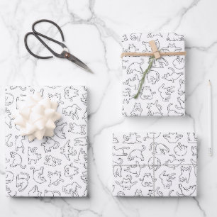 cute yogahuisdier kat patroon witte achtergrond inpakpapier vel