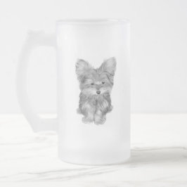 Cute Yorkie Dog Frosted Glass Mok