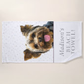 Cute Yorkie Dog Pet Animal Name Pattern Strandlaken (Voorkant)
