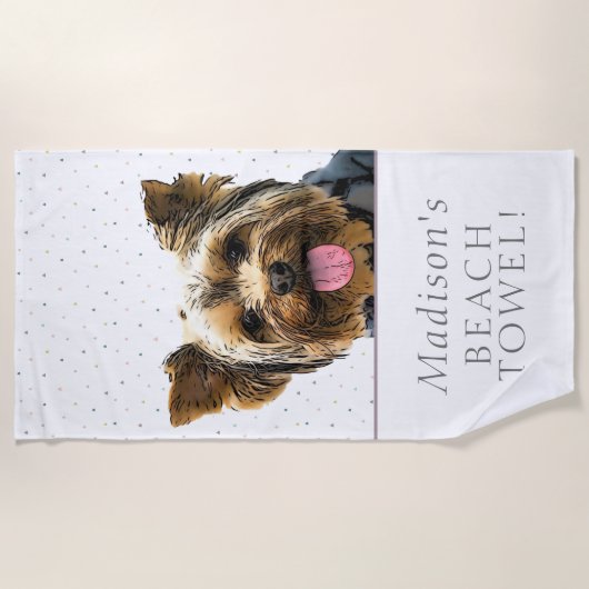 Cute Yorkie Dog Pet Animal Name Pattern Strandlaken (Voorkant)