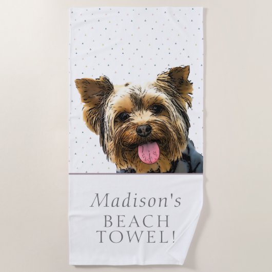 Cute Yorkie Dog Pet Animal Name Pattern Strandlaken (Voorkant)