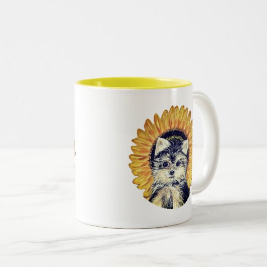 Cute Yorkie Dog Two-Tone Coffee Mok (Voorkant rechts)
