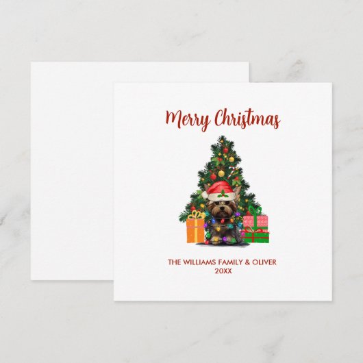 Cute Yorkie en Tree Kerstmis Feestdagenkaart (Voorkant / Achterkant)