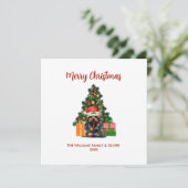 Cute Yorkie en Tree Kerstmis Feestdagenkaart (Staand voorkant)
