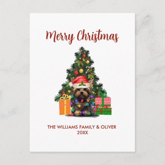 Cute Yorkie en Tree-kerstvakantie-Briefkaart Feestdagenkaart (Voorkant)