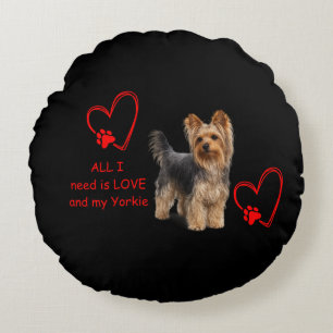 Cute Yorkie Fotorealistisch Hondenkussen Rond Kussen