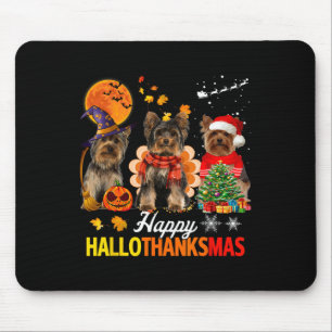 Cute Yorkie Happy Hallothanksmas Halloween Thanksg Muismat