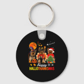 Cute Yorkie Happy Hallothanksmas Halloween Thanksg Sleutelhanger (Voorkant)