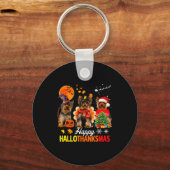 Cute Yorkie Happy Hallothanksmas Halloween Thanksg Sleutelhanger (Voorkant)