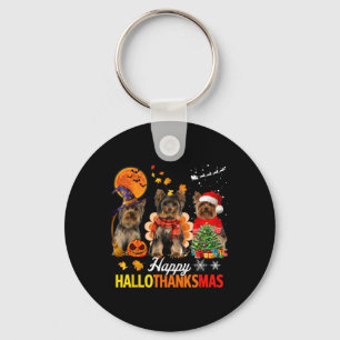 Cute Yorkie Happy Hallothanksmas Halloween Thanksg Sleutelhanger