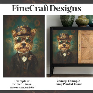 Cute Yorkie In Bril En Hoed Groen F7 Decoupage Tissuepapier
