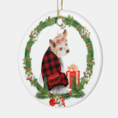 Cute Yorkie in kerstmis Keramisch Ornament (Links)