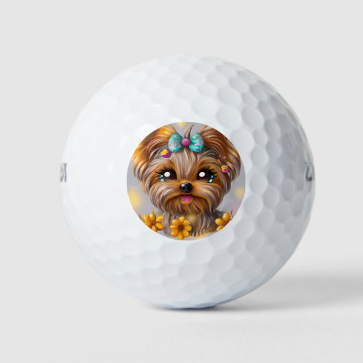 Cute Yorkie Kawaii Puppy Golfballen (Voorkant)