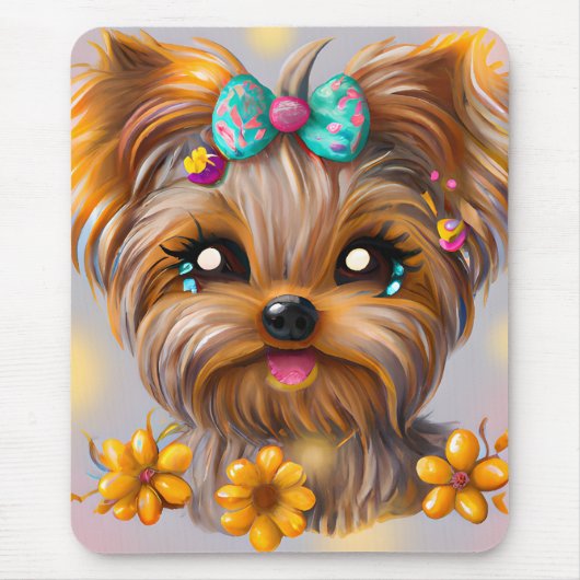 Cute Yorkie Kawaii Puppy Muismat (Voorkant)