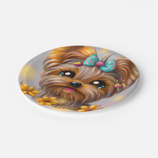 Cute Yorkie Kawaii Puppy Papieren Bordje (Gekanteld)