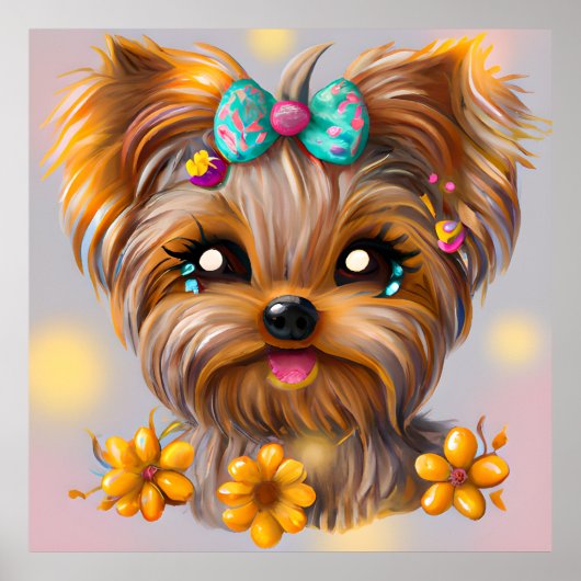 Cute Yorkie Kawaii Puppy Poster (Voorkant)