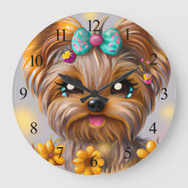 Cute Yorkie Kawaii Puppy Poster Grote Klok