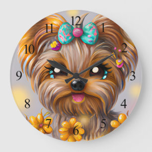 Cute Yorkie Kawaii Puppy Poster Grote Klok