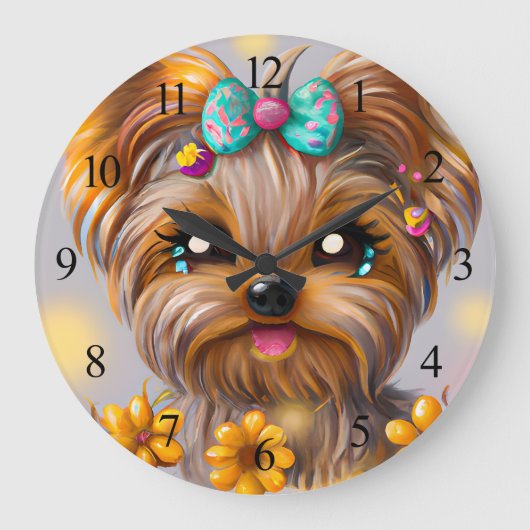Cute Yorkie Kawaii Puppy Poster Grote Klok (Voorkant)