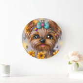 Cute Yorkie Kawaii Puppy Poster Grote Klok (Huis)