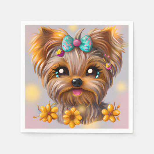 Cute Yorkie Kawaii Puppy Servet (Voorkant)
