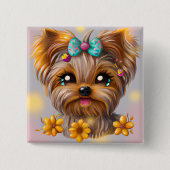 Cute Yorkie Kawaii Puppy Vierkante Button 5,1 Cm (Voorkant)