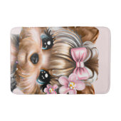 Cute Yorkie met een roze bus Badmat (Voorkant)