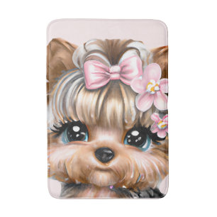 Cute Yorkie met een roze bus Badmat