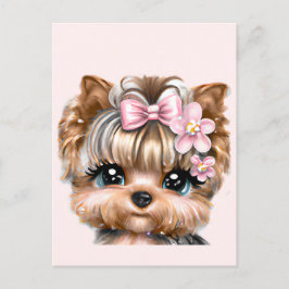 Cute Yorkie met een roze bus Briefkaart