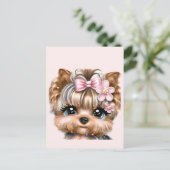 Cute Yorkie met een roze bus Briefkaart (Staand voorkant)