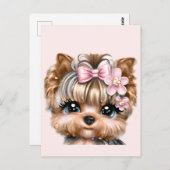 Cute Yorkie met een roze bus Briefkaart (Voorkant / Achterkant)