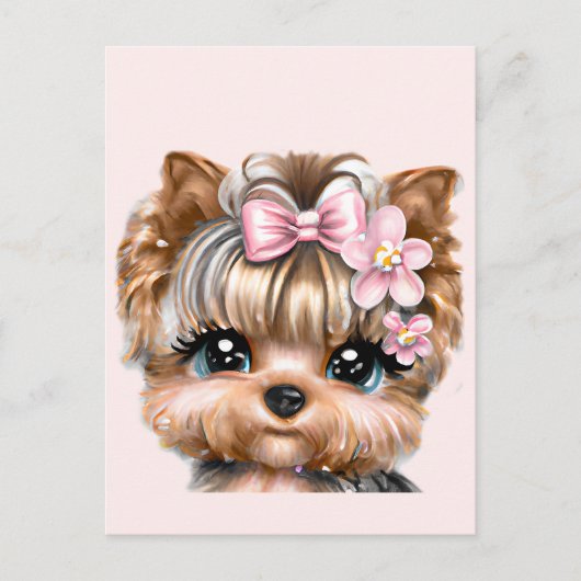 Cute Yorkie met een roze bus Briefkaart (Voorkant)