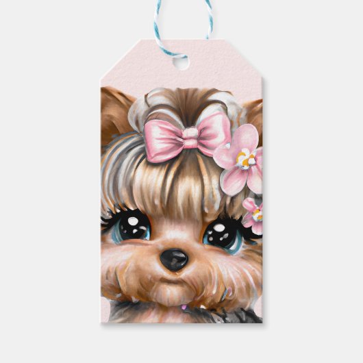Cute Yorkie met een roze bus Cadeaulabel (Voorkant)