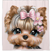 Cute Yorkie met een roze bus Douchegordijn (Voorkant)