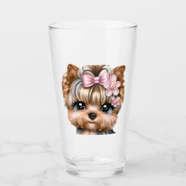 Cute Yorkie met een roze bus Glas