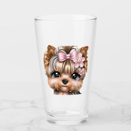 Cute Yorkie met een roze bus Glas (Voorkant)