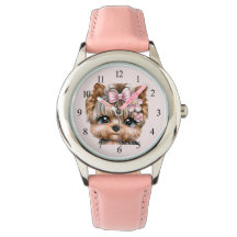 Cute Yorkie met een roze bus