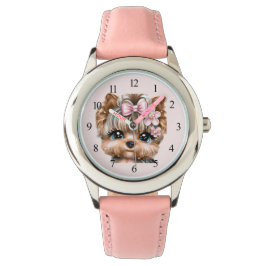 Cute Yorkie met een roze bus Horloge