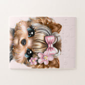 Cute Yorkie met een roze bus Legpuzzel (Horizontaal)