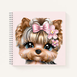 Cute Yorkie met een roze bus Notitieboek