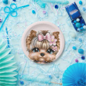 Cute Yorkie met een roze bus Papieren Bordje (Feest)