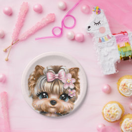 Cute Yorkie met een roze bus Papieren Bordje
