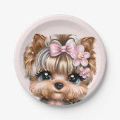 Cute Yorkie met een roze bus Papieren Bordje (Voorkant)