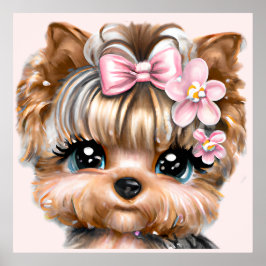 Cute Yorkie met een roze bus Poster