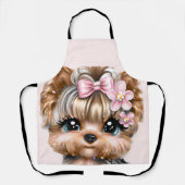 Cute Yorkie met een roze bus Schort (Voorkant)