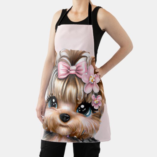 Cute Yorkie met een roze bus Schort (Insitu)