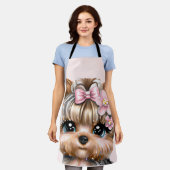 Cute Yorkie met een roze bus Schort (Gedragen)